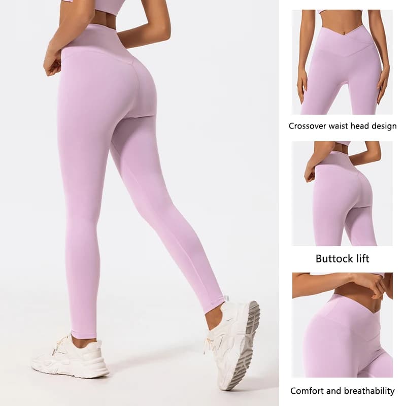 Hearuisavy Leggings da allenamento a vita incrociata Donna Pantaloni da yoga morbidi Corsa da palestra Pantaloni attillati Push Up Leggings sportivi a vita alta da donna