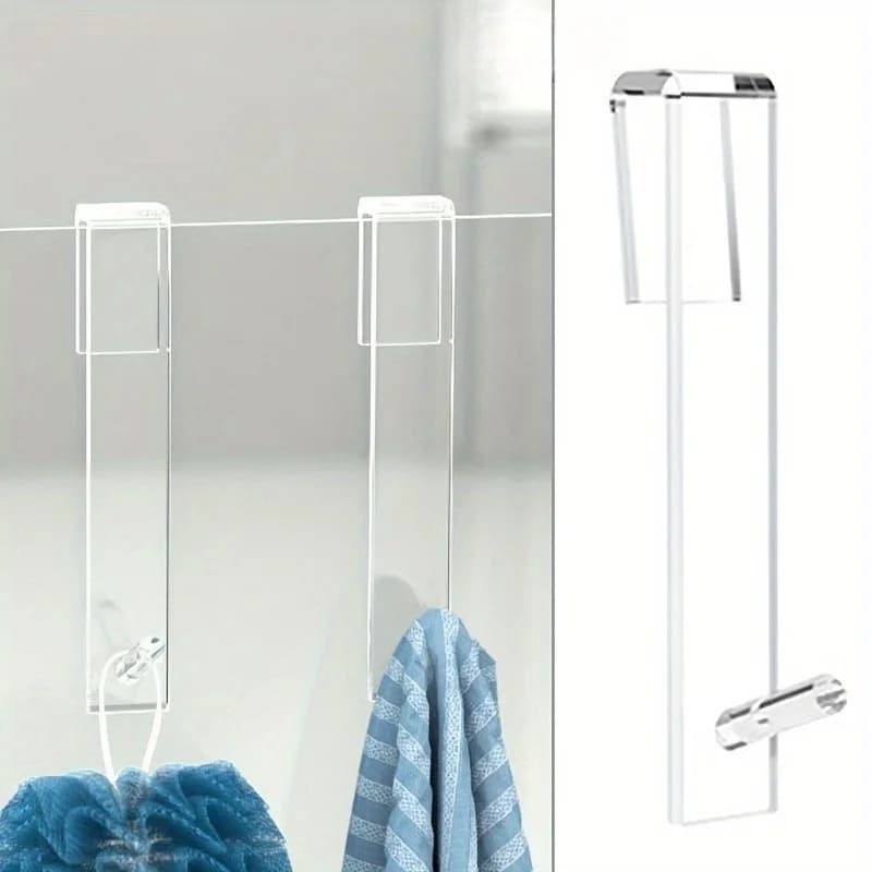 Gancio per porta doccia in acrilico trasparente senza foratura | Portasciugamani da appendere sopra la porta della doccia, appendiabiti per accappatoi da bagno