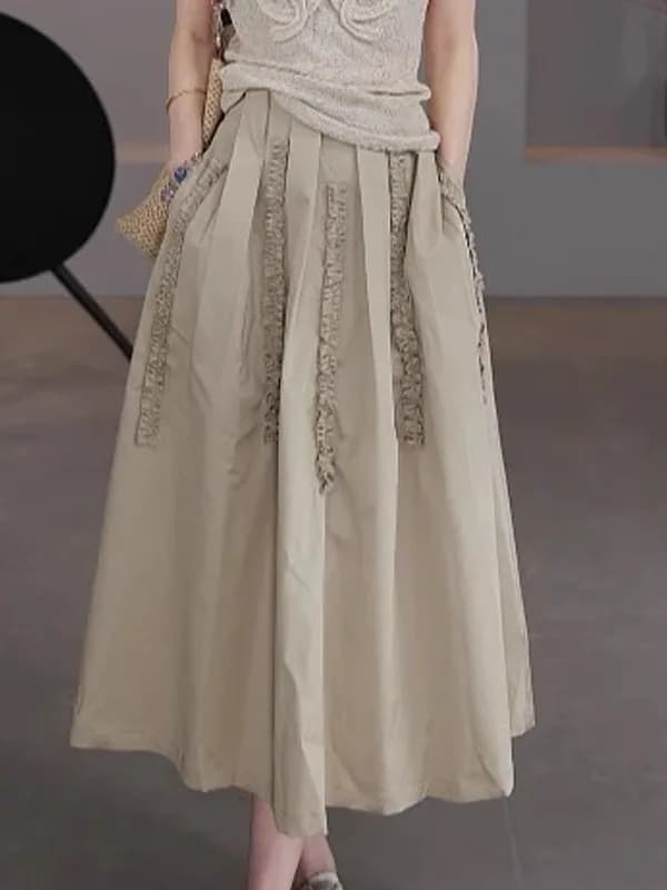 Slimming High Waist Midi Skirt Retro Style Color Women's A-Line Skirt Summer New Arrival Comfortable Korean Commute Design