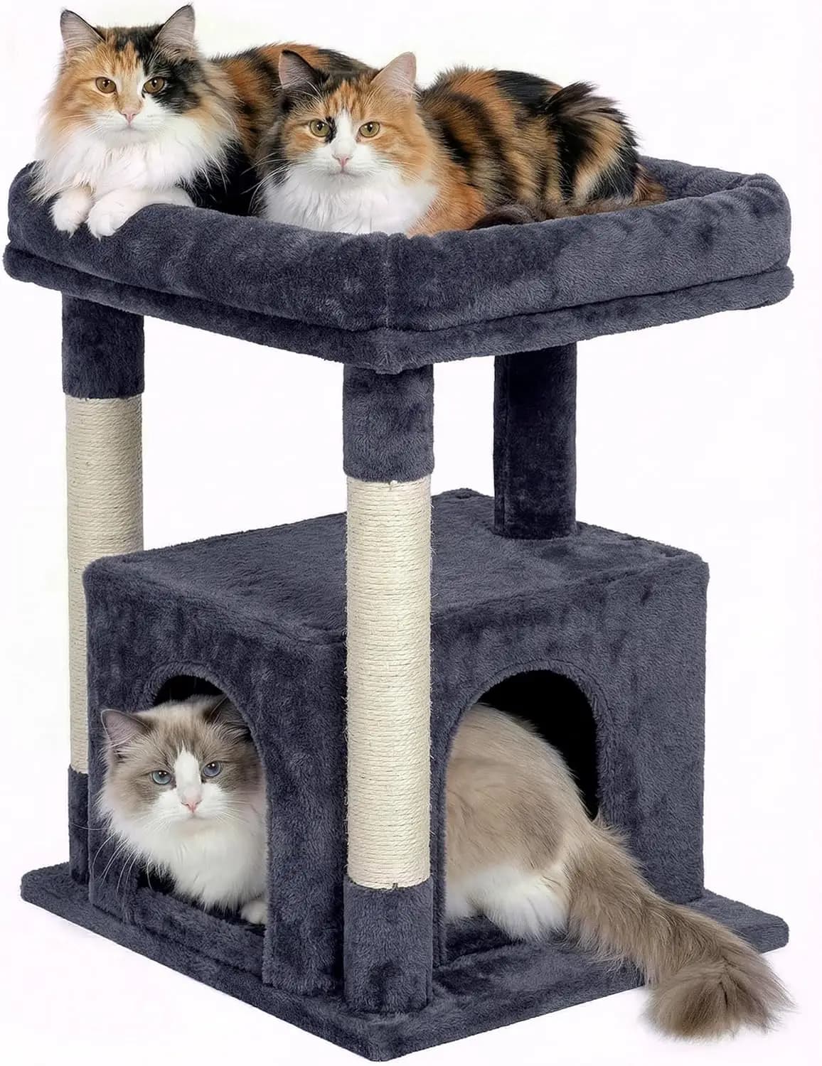 Grande Albero per Gatti con Tiragraffi, Letto Sospeso 48x40cm e Torre 60cm per Gatti Adulti da Interno in Grigio Scuro