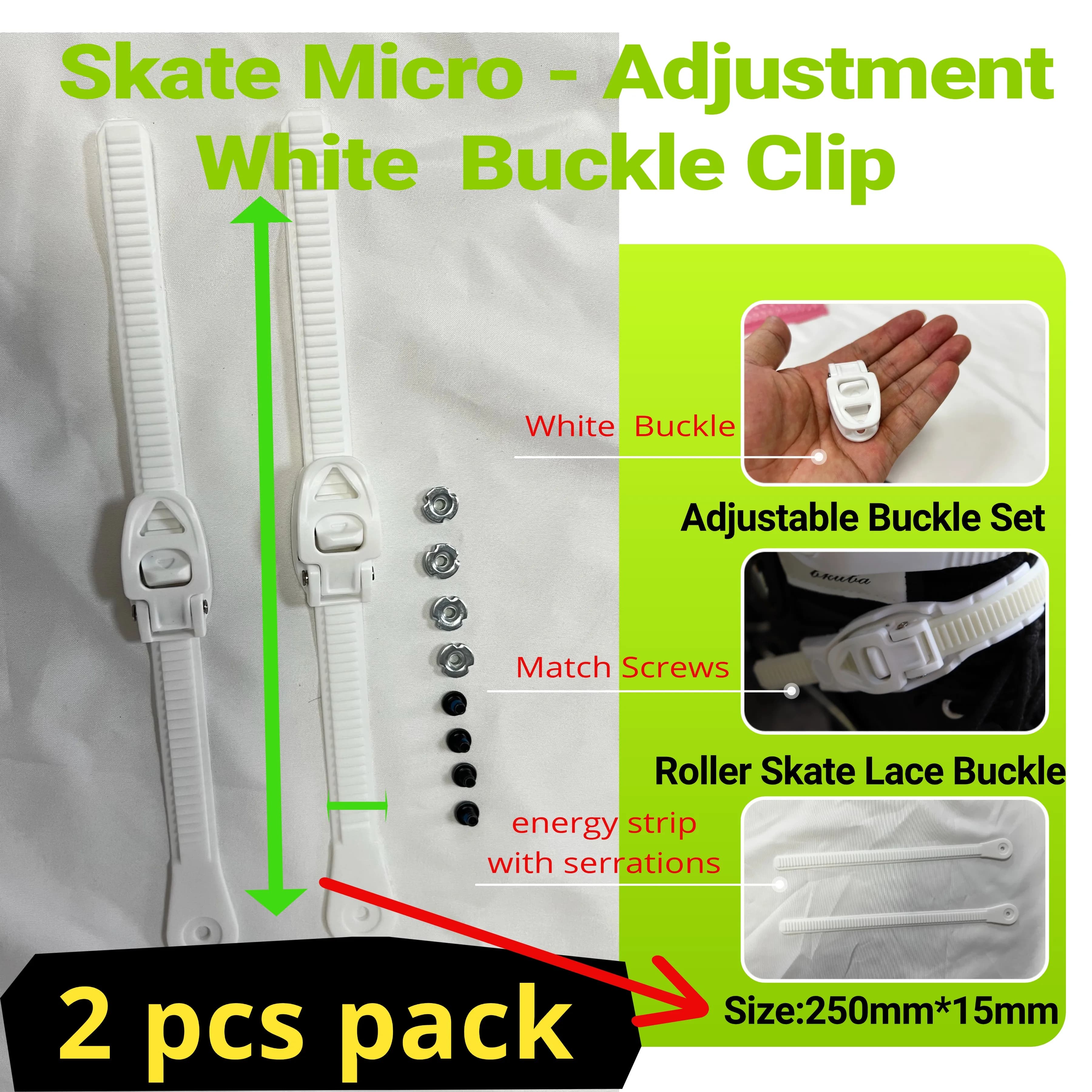 2 set di fibbie per pattini universali adatte per pattini in linea/ghiaccio/a rotelle, fibbie di sicurezza micro-regolabili con cinghie a dente di sega e schermo di montaggio