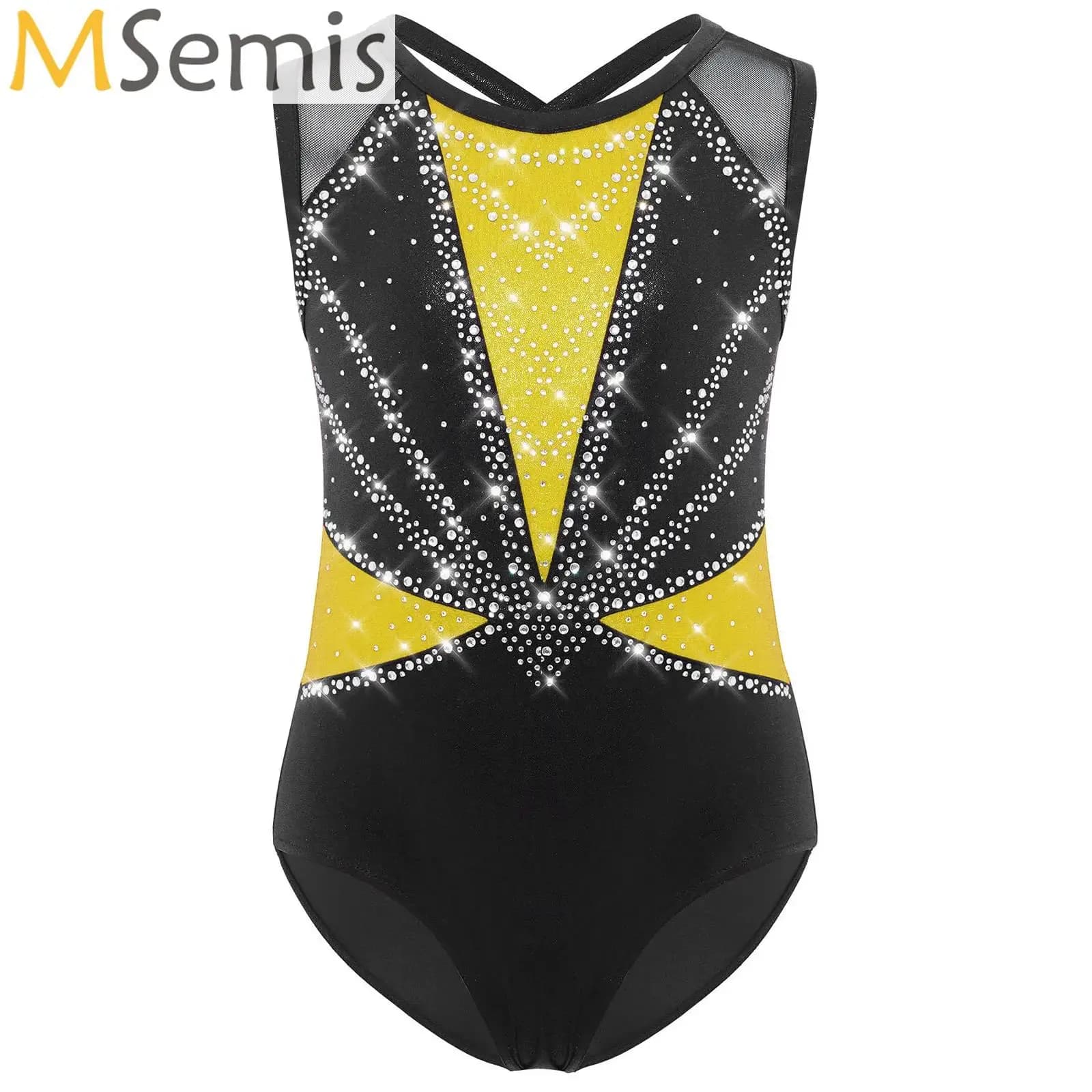 Bambini Ragazze Senza Maniche Pattinaggio di Figura Body Balletto Danza Jersey Ginnastica Body Top Strass Lucidi Canotta Unitard Costume