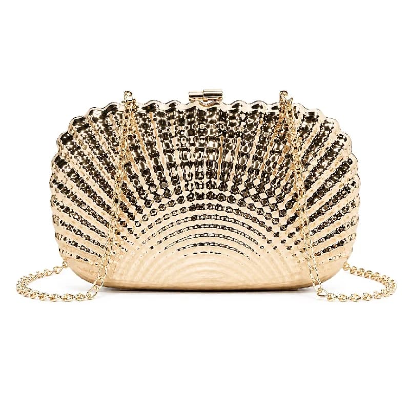 Borsa da sera a forma di cuore in metallo per donna, pochette a tracolla con catena in lega dorata, borsa rigida a forma di scatola in ferro per matrimonio