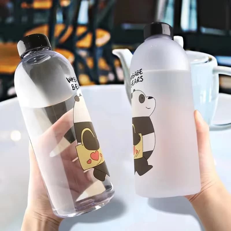 Bottiglie d'acqua da 1000 ml Simpatico orso panda con cannuccia Bottiglia d'acqua trasparente per cartoni animati Bicchieri Agitatore per proteine a prova di perdite satinato