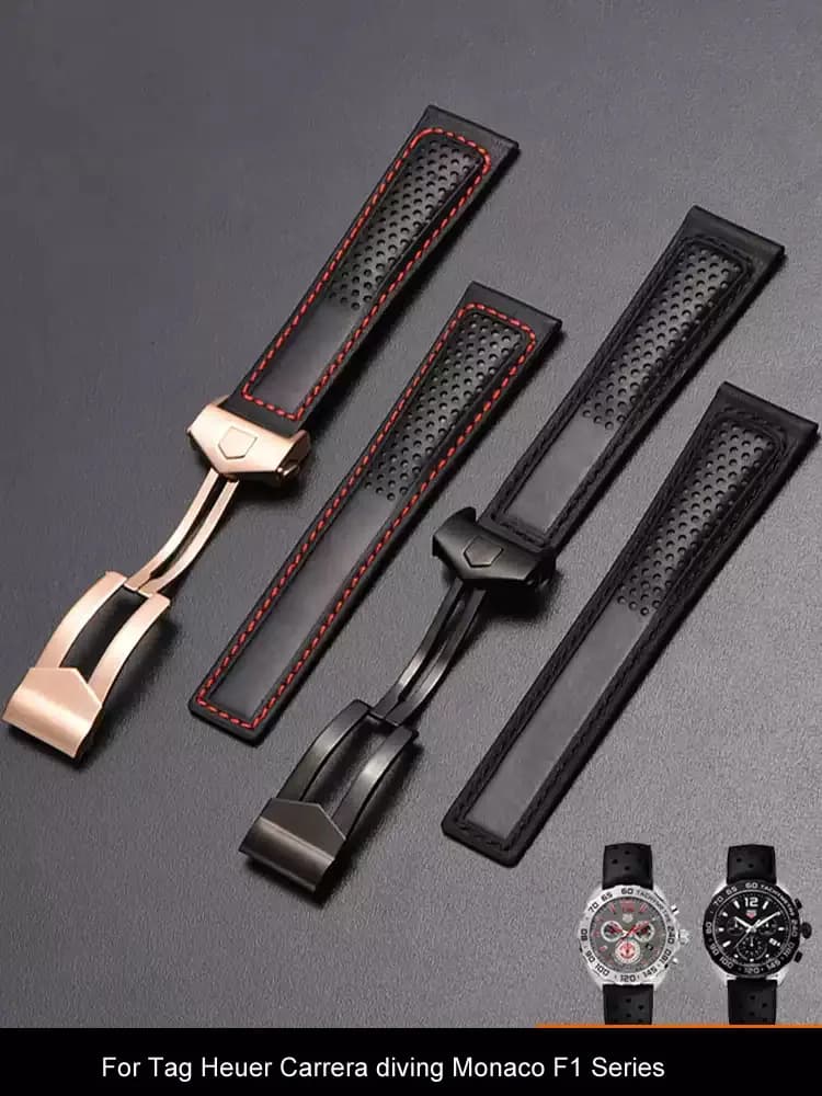 22mm breathable Genuine Leather Watch Strap For Tag Heuer Carrera diving Monaco F1 Series Breathable Watch Chain Men Watchband