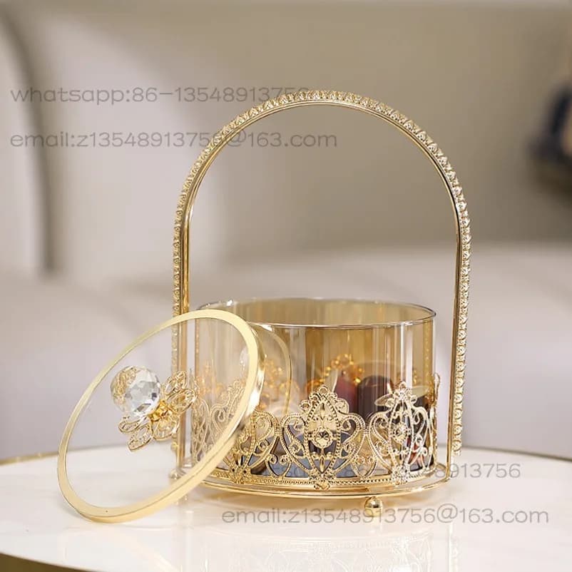 Barattolo Portatile in Vetro per Caramelle, Contenitore di Lusso per Frutta Secca e Snack, Ornamento Dorato per Tavolino da Salotto