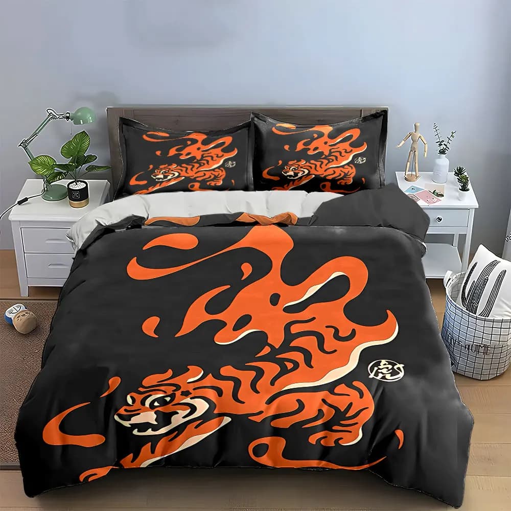Set di biancheria da letto con decorazioni a tema tigre, con 1 copripiumino e 2 federe, singolo, matrimoniale, king size, queen size, idea regalo