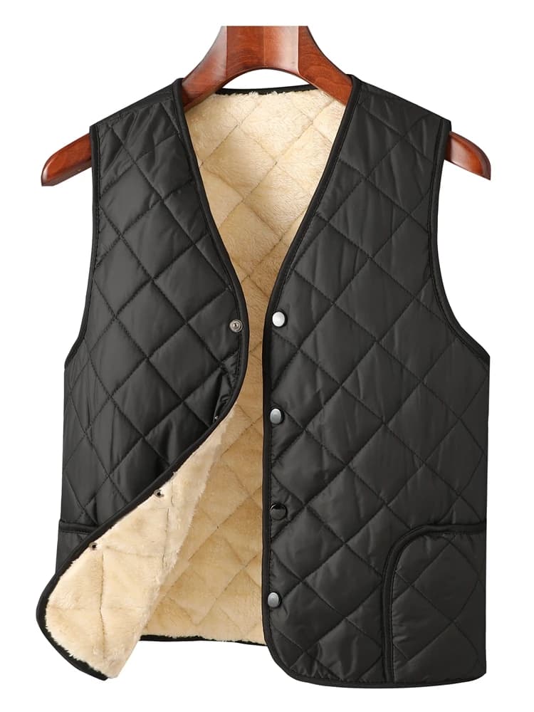Thickened Fleece Warmth Men's Vest Winter Fashion City Style V-Neck Padded Jacket Grandpa Style Dad Autumn Winter Clothing