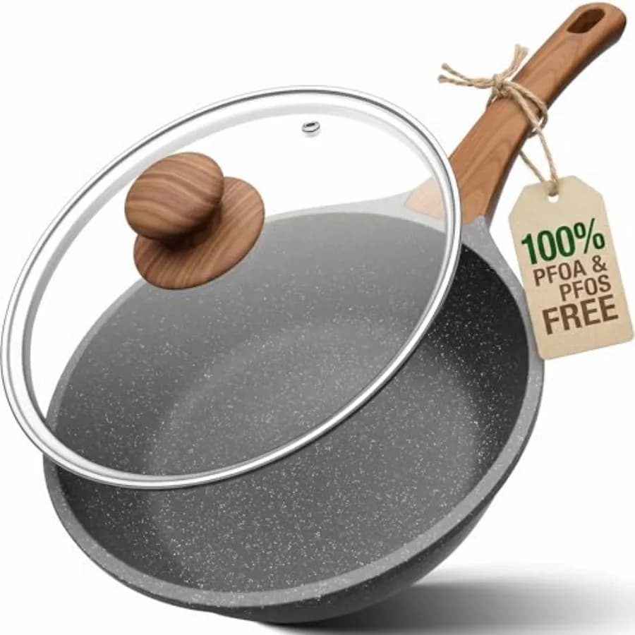 Padella Antiaderente da 10 Pollici con Coperchio, Pentola Profonda da 3,5 QT, Padella Antiaderente in Granito con Manico Ausiliario, Padella per Cucina Quotidiana