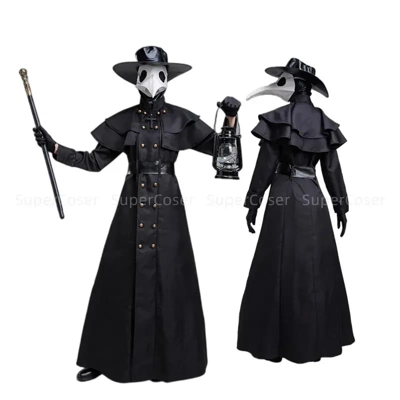 Halloween Medieval Hooded Robe Plague Doctor Costume Mask Hat For Men Monk Cosplay Steampunk Priest Horror Wizard Cloak Cap NM31
