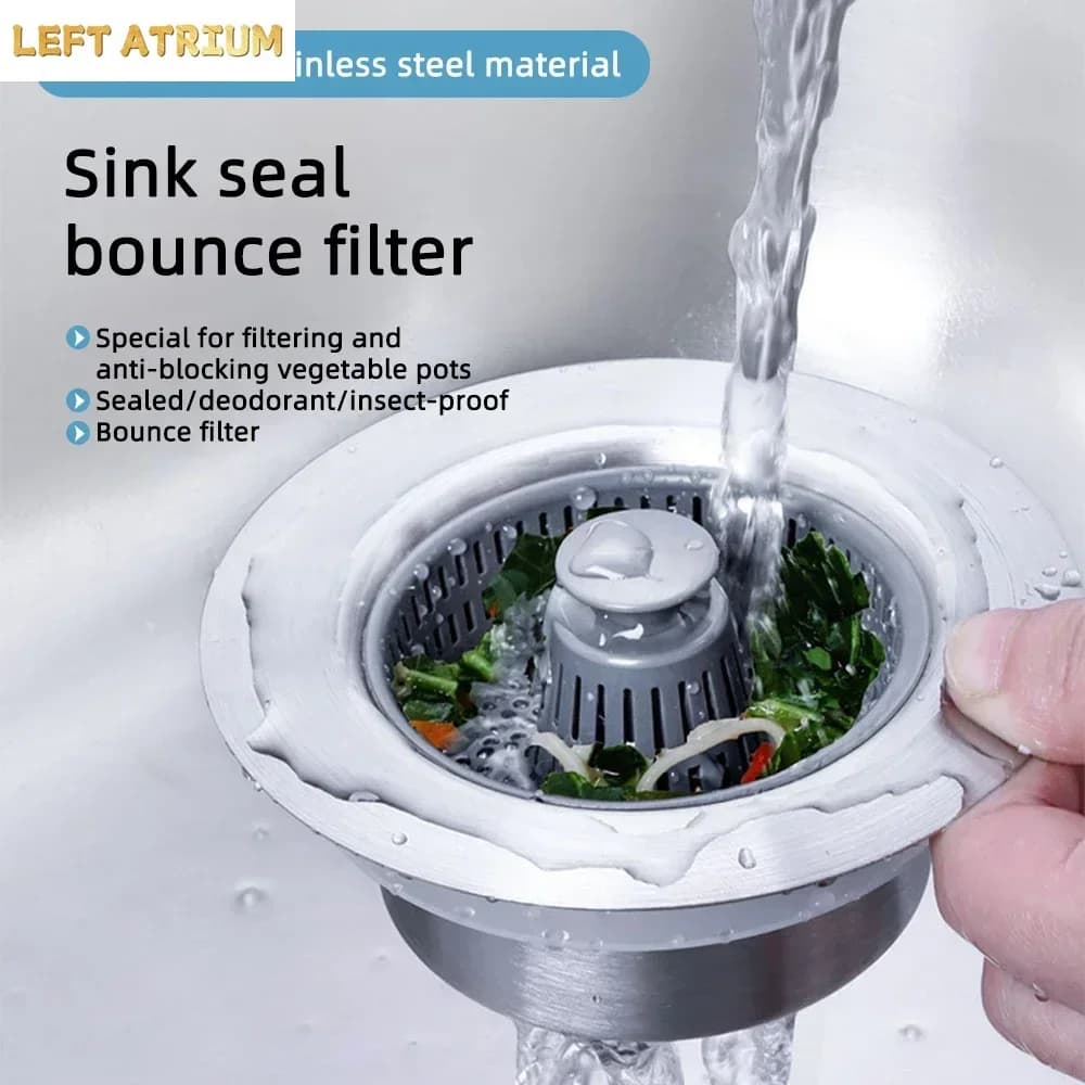 Kitchen Sink Filter Stainless Steel Kitchen Sink Drain Anti-Clogging Pop Up Sink Stopper Hair Catcher Waste Filter Drain Basket