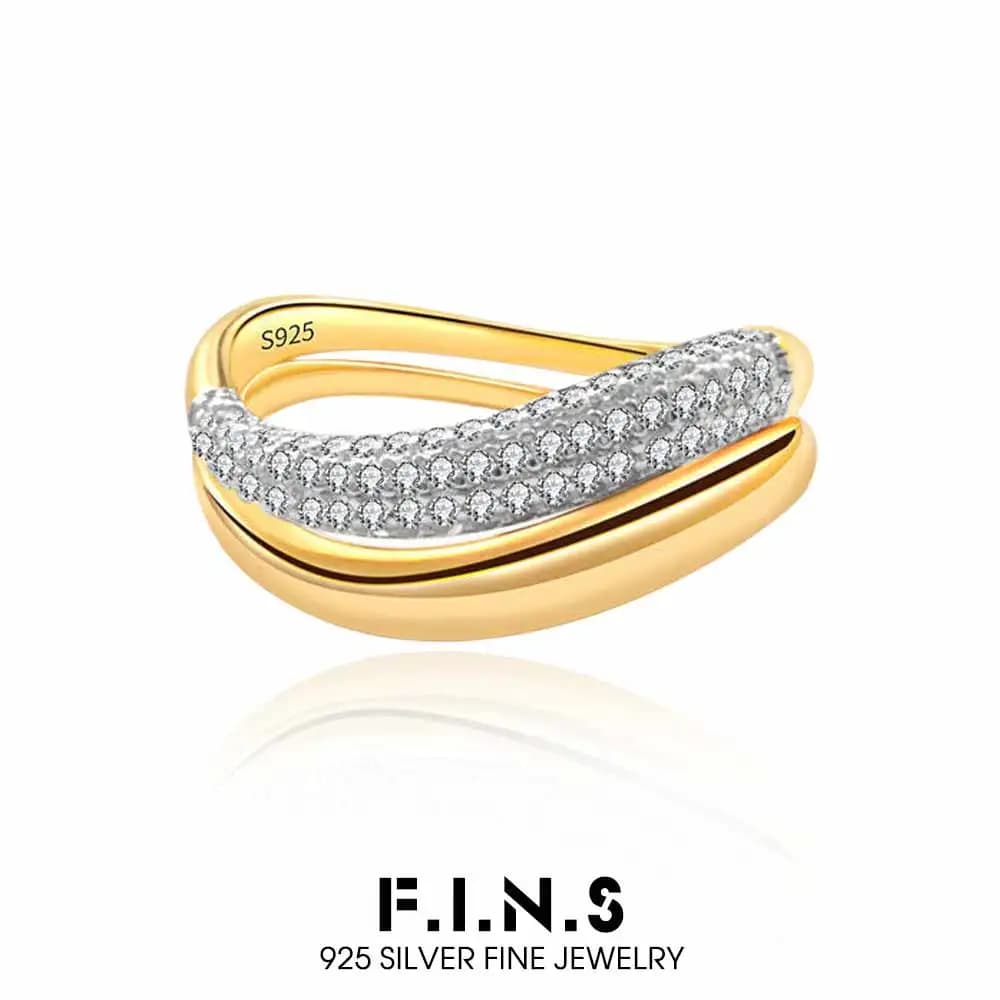 FINS Lusso S925 Anello in argento sterling Combinazione Onda Liscia Zircone Indice impilabile Dito medio Moda Gioielleria raffinata Regali