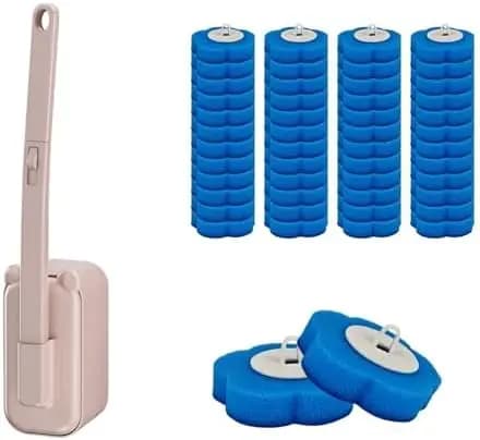 Kit Spazzola per WC Usa e Getta con 48 Ricariche, Asta e Supporto a Parete per Facile Pulizia del Bagno (Rosa)