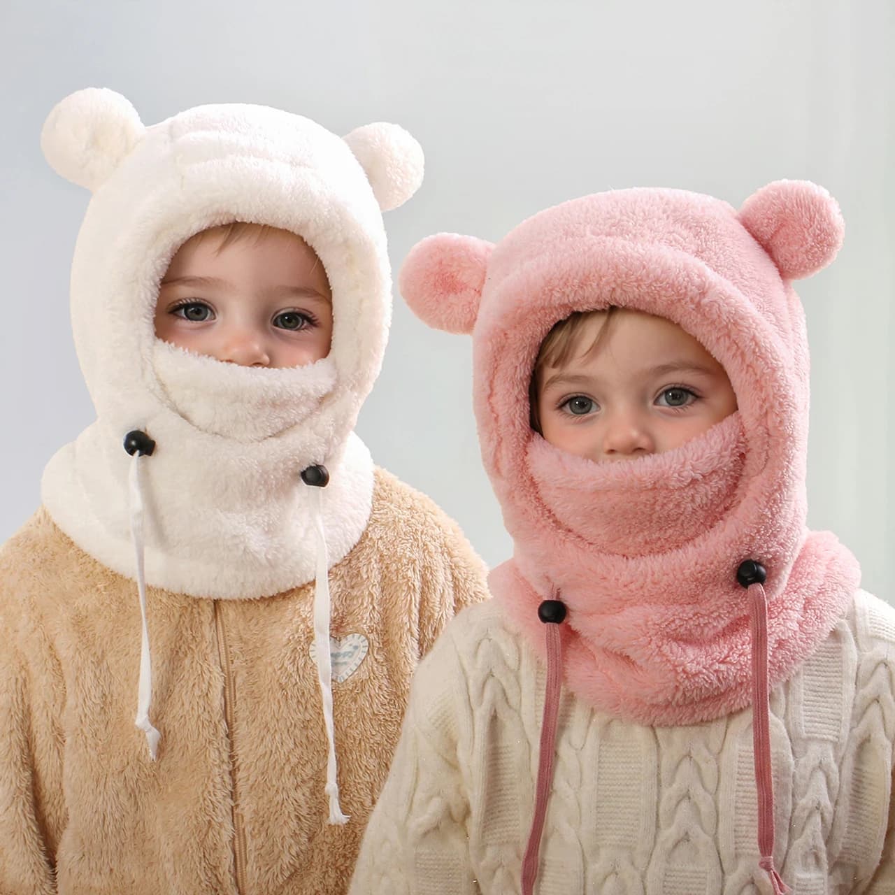 Berretto per casco con copertura per il viso per bambini Passamontagna caldo a prova di freddo Cappello da sci per bambini Copricapo termico Sciarpa di peluche per bambini Berretto intero