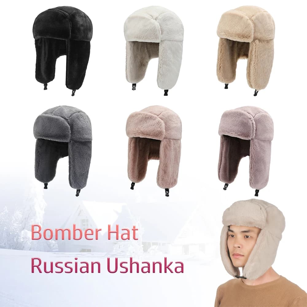 Cappello invernale caldo trapuntato alto Berretti da neve antivento Peluche spesso Cappello bomber russo Colbacco Trapper Donna Uomo
