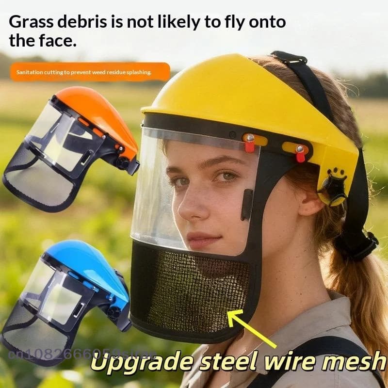 （CC44）1 Pc Lawn Mower Wire Mesh Protective Cover Adjustable Safety Helmet Hat Garden Grass Trimmer Protective Mask Shield