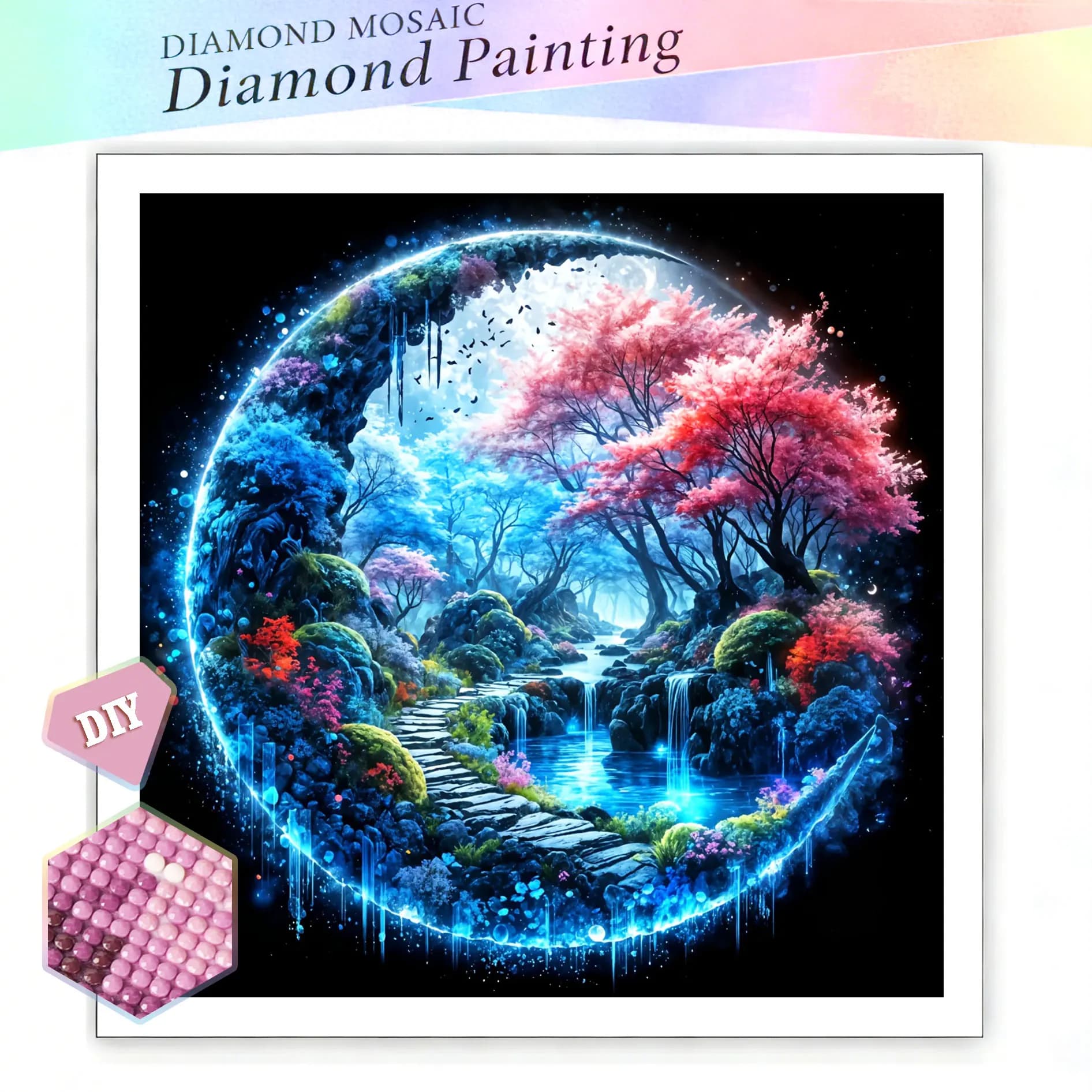 EverShine Diamond Painting Cherry Blossom Trees Moon Frame Diamond Embroidery Landscape Complete Kit Picture Of Rhinestones Gift