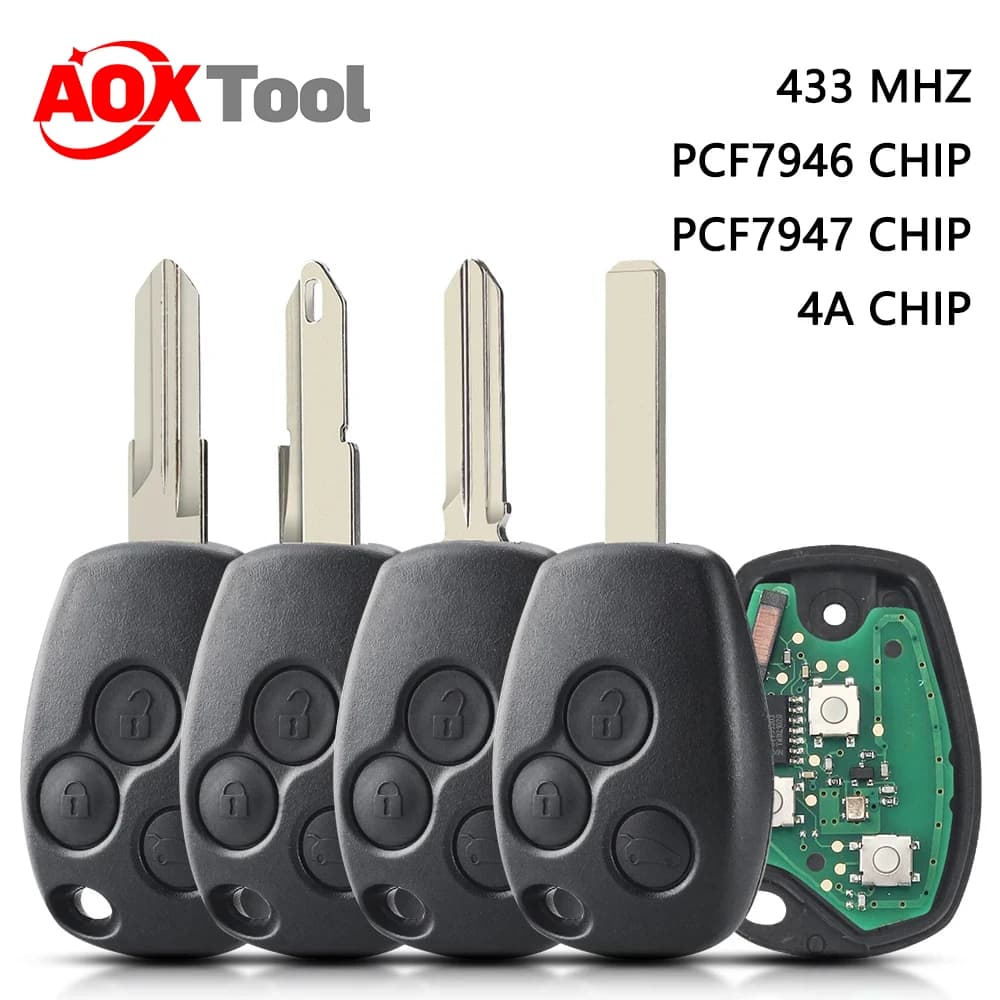 AOKTOOL Chiave A Distanza Dell'automobile Per Renault Clio Kangoo Master Modus Logan Twingo Fob Id46 Pcf7946/Pcf7947/4a Chip 434 Mhz 3 Knoppen