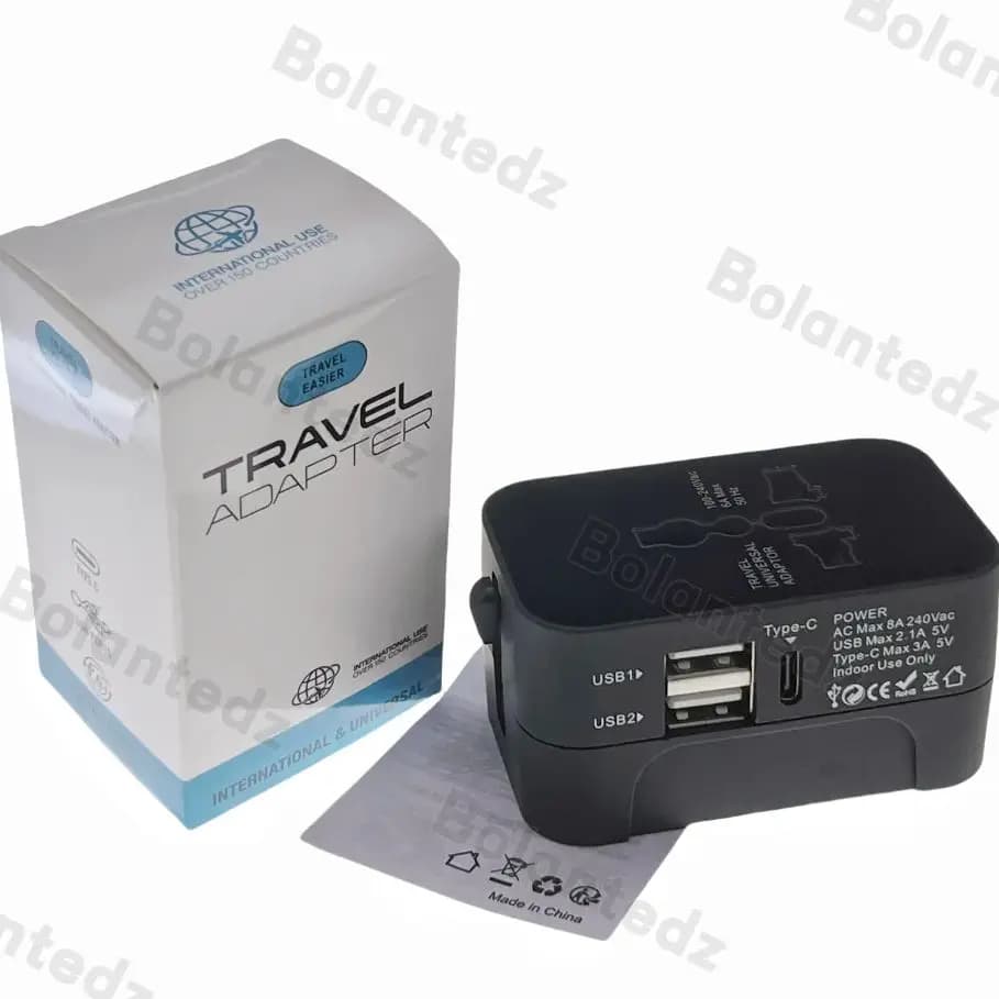 All in One Universal International Plug Adapter 2 USB Port 1 Type C World Travel AC Power Charger Adapter AU US UK EU Converter