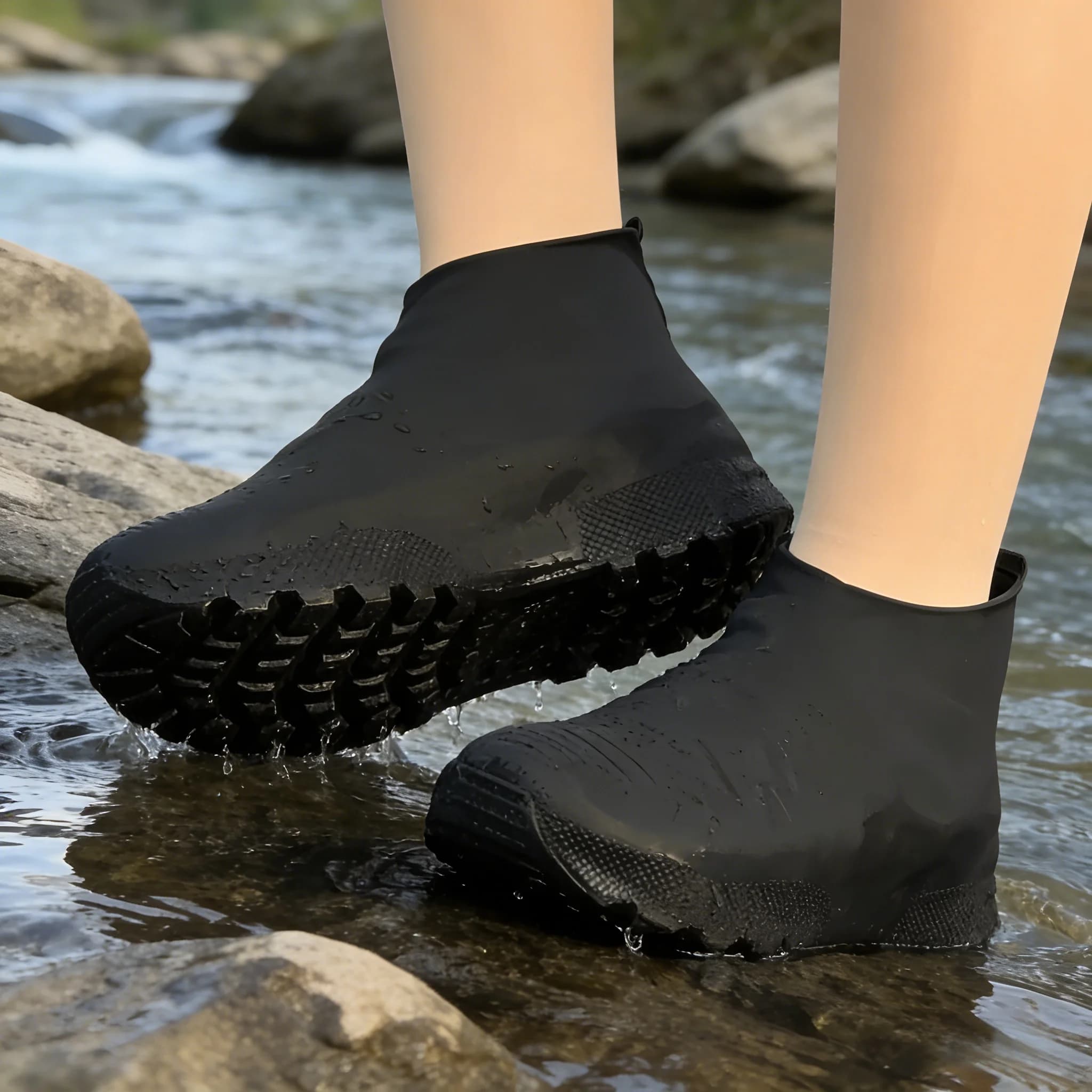 Copriscarpe impermeabili in lattice nero: stivali da pioggia antiscivolo resistenti per escursioni, ciclismo e uso quotidiano