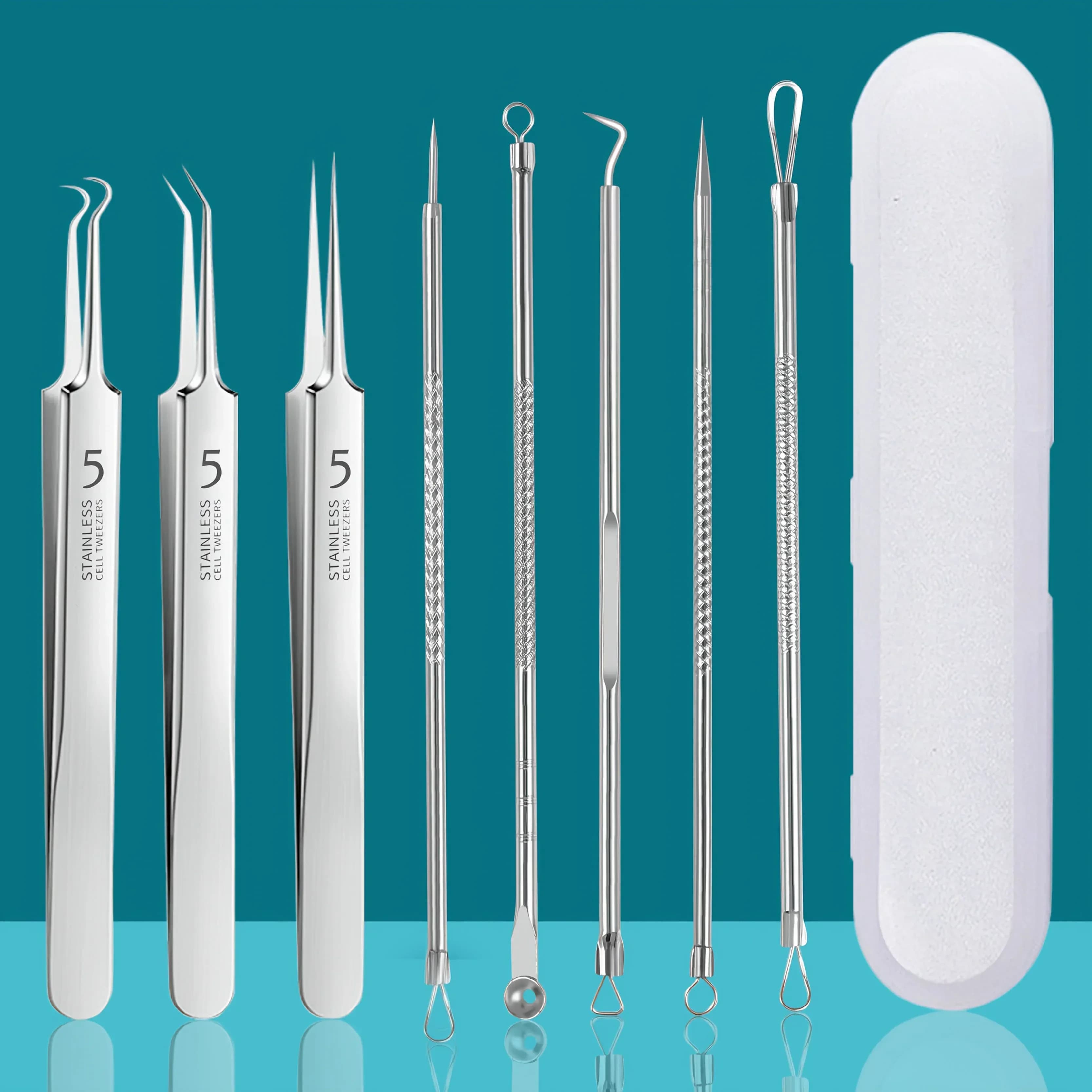Stainless Steel Acne Removal Tool Set 4/7/8 Pieces - Black and Brufoli Point Kit for All Skin Types, No Perfume, Beauty Tools