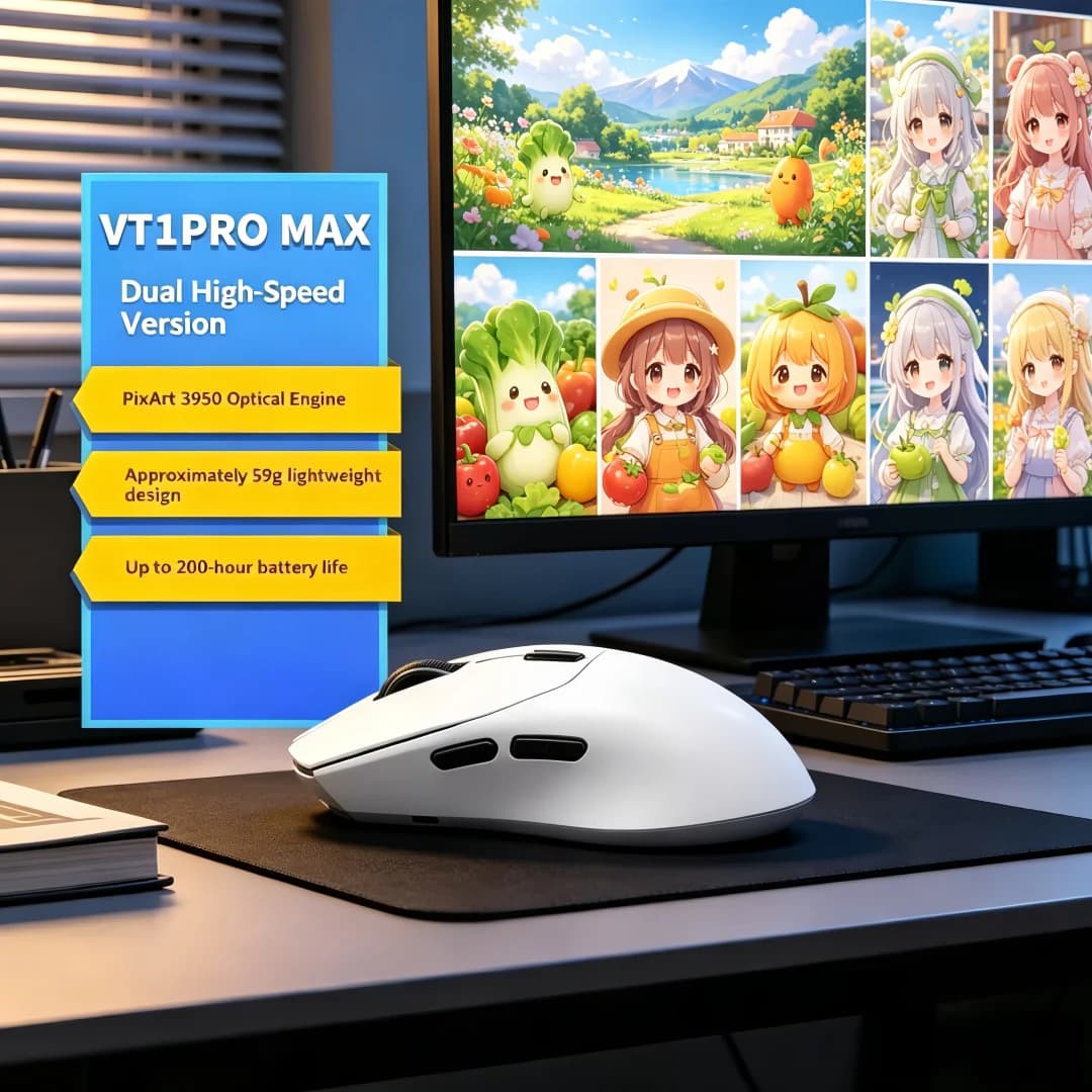 Mouse da Gaming Wireless Rapoo VT1PRO MAX, Leggero e Agile 59g, Frequenza di Aggiornamento 8KHz, 30000DPI, 9 Pulsanti Programmabili per Esports
