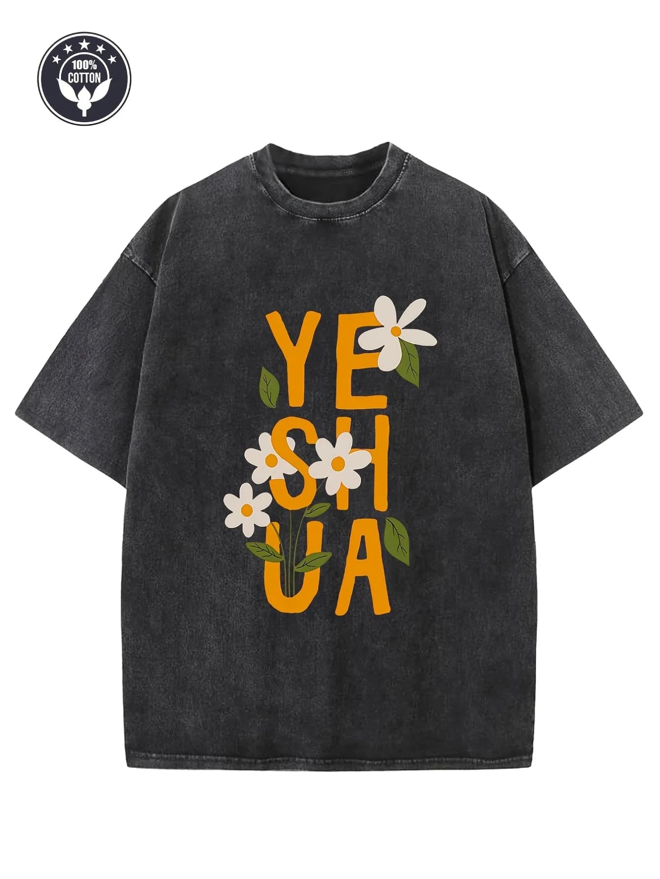Men's Heavyweight Vintage Christian Pattern T-Shirt - Drop-Shoulder Loose Fit, Jesus Floral Design, Lavender Purple - Vintage Street Style, Suitable for Church, Concerts, and Everyday Wear - Machine Washable, Material
