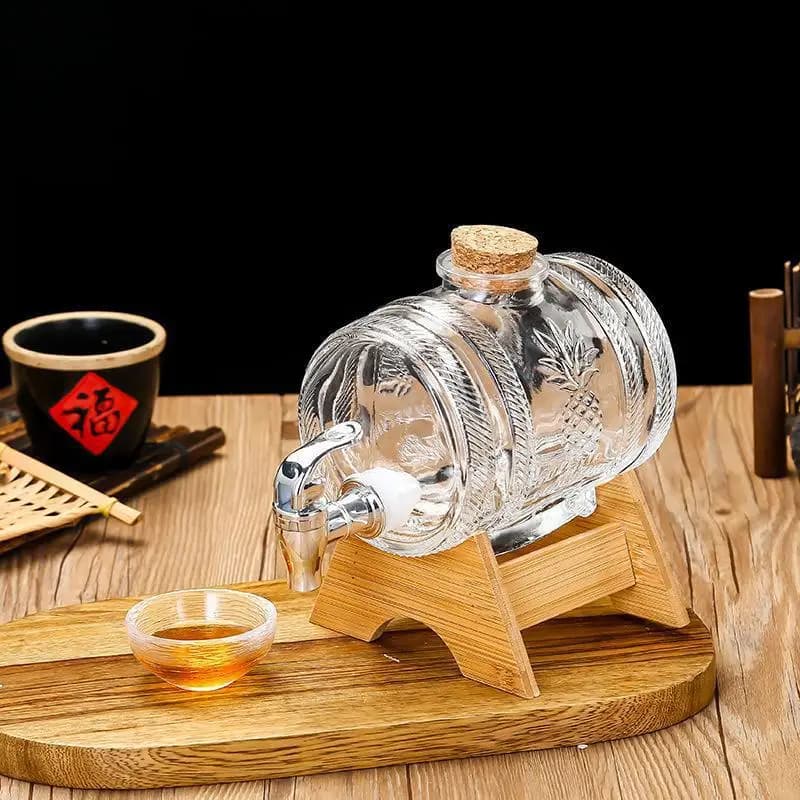 Barile di whisky in vetro da 1 litro Barile di vino Bottiglia di birra Invecchiamento di frutta Alcol Contenitore di stoccaggio del miele con rubinetto di base Articoli da bar