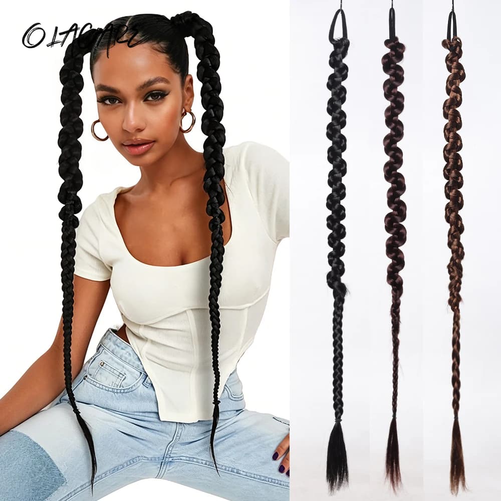 1/2PCS Hair Extension Braided Ponytail Fashion Long Twist Braided Ponytail Synthetic Extension Hair Accessories Hip Hop Y2K Girl