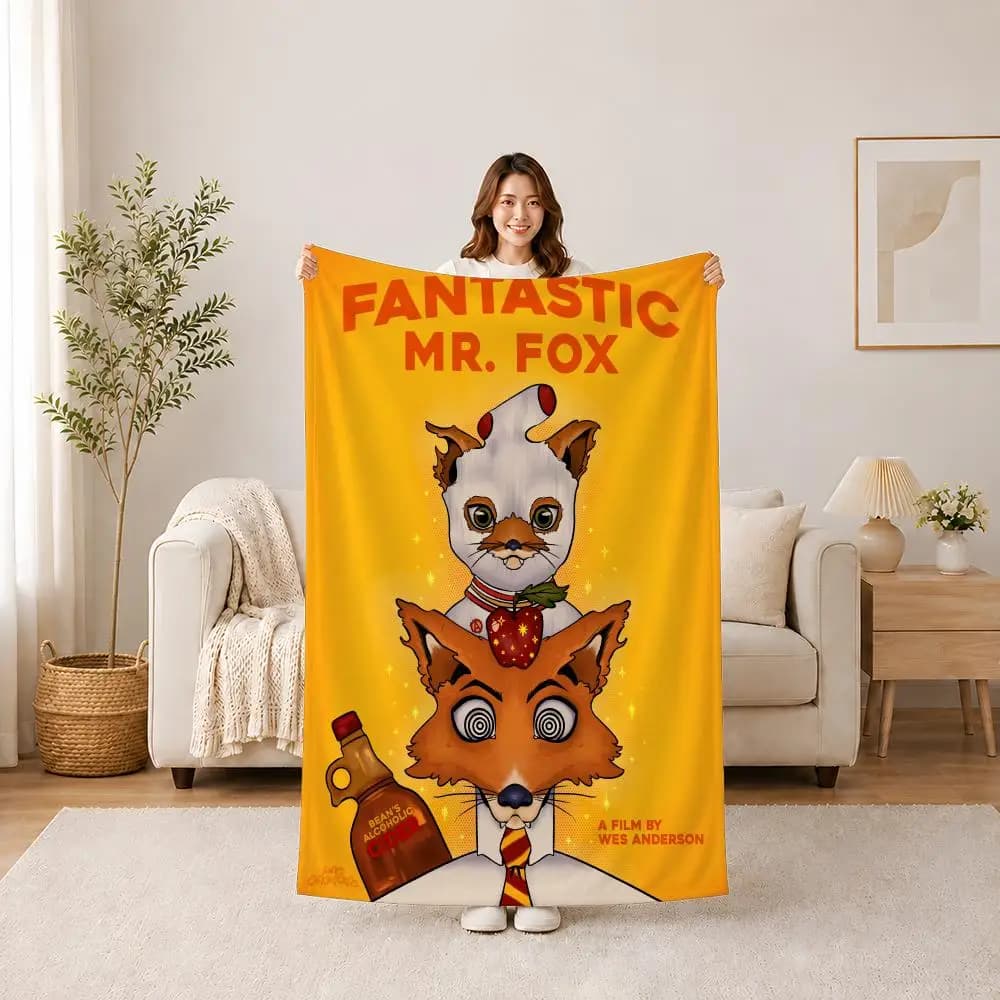 Movie The Fantastic Mr. Fox Throw Summer Flannel Blanket, Anti-Static Washable Shawl for Car Office Kids Nap