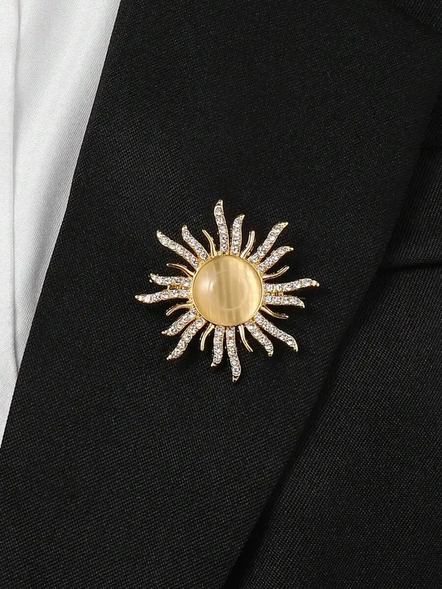 Sunburst Cat Eye Zinc Alloy Brooch For Women Blazer Lapel Accessory