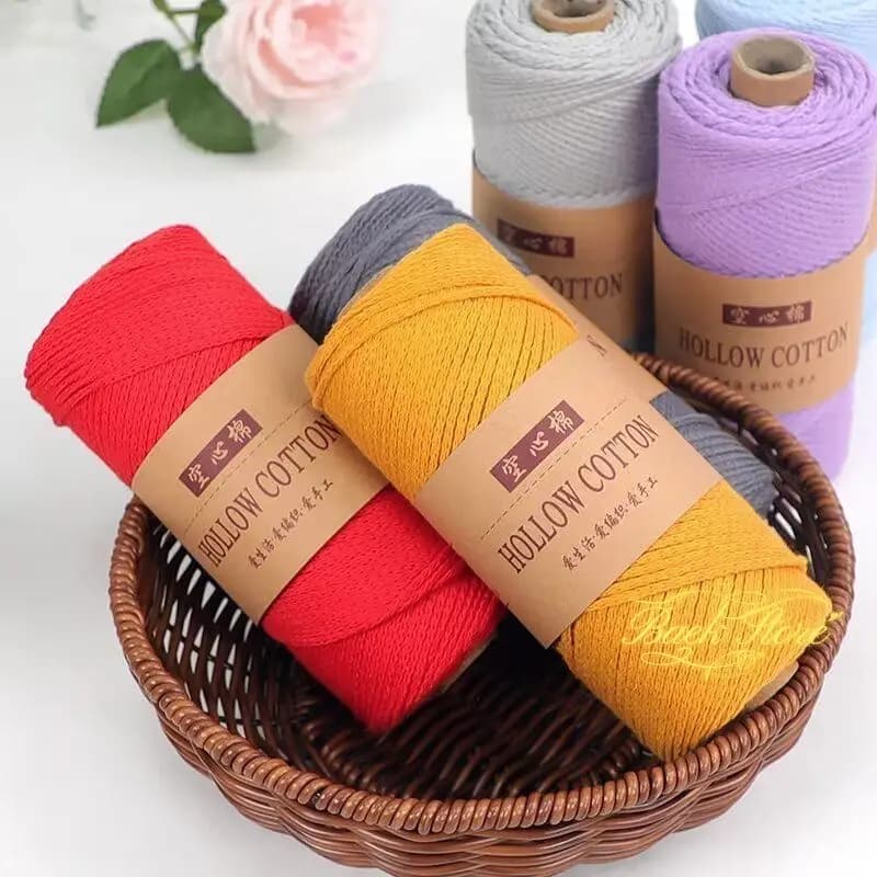 150g 1 pz Filato di Cotone Cavo, Filato di Lino, Filo Rotondo di Cotone di Spessore Medio, Materiale per Cappelli e Borse Fai da Te Lavorati a Mano con Uncinetto