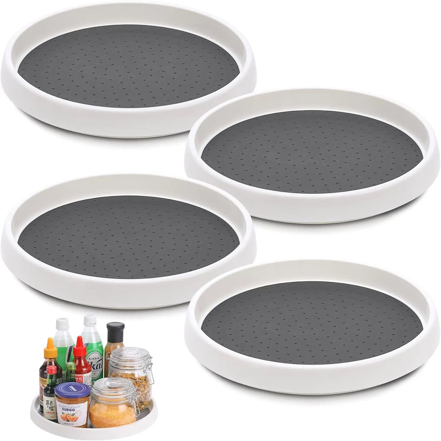 Set di 4 Piatti Girevoli Lazy Susan da 10 Pollici, Organizzatore Antiscivolo per Cucina, Dispensa, Armadietto, Piano di Lavoro, Porta Spezie