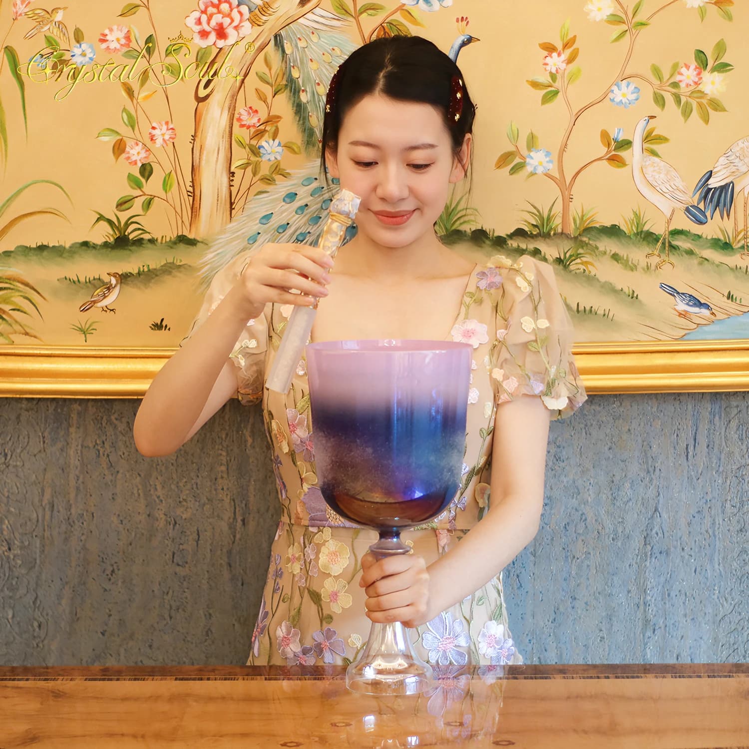 Crystal Soul Color Sandblasting Purple Aurora Gradient Holy Chalice Crystal Sing Bowl