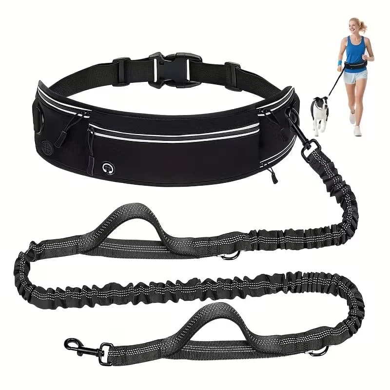 Hands-Free Dog Leash with Running Waist Bag, Retractable Bungee Rope. Reflective & Adjustable, Ideal for Jogging, Walking.