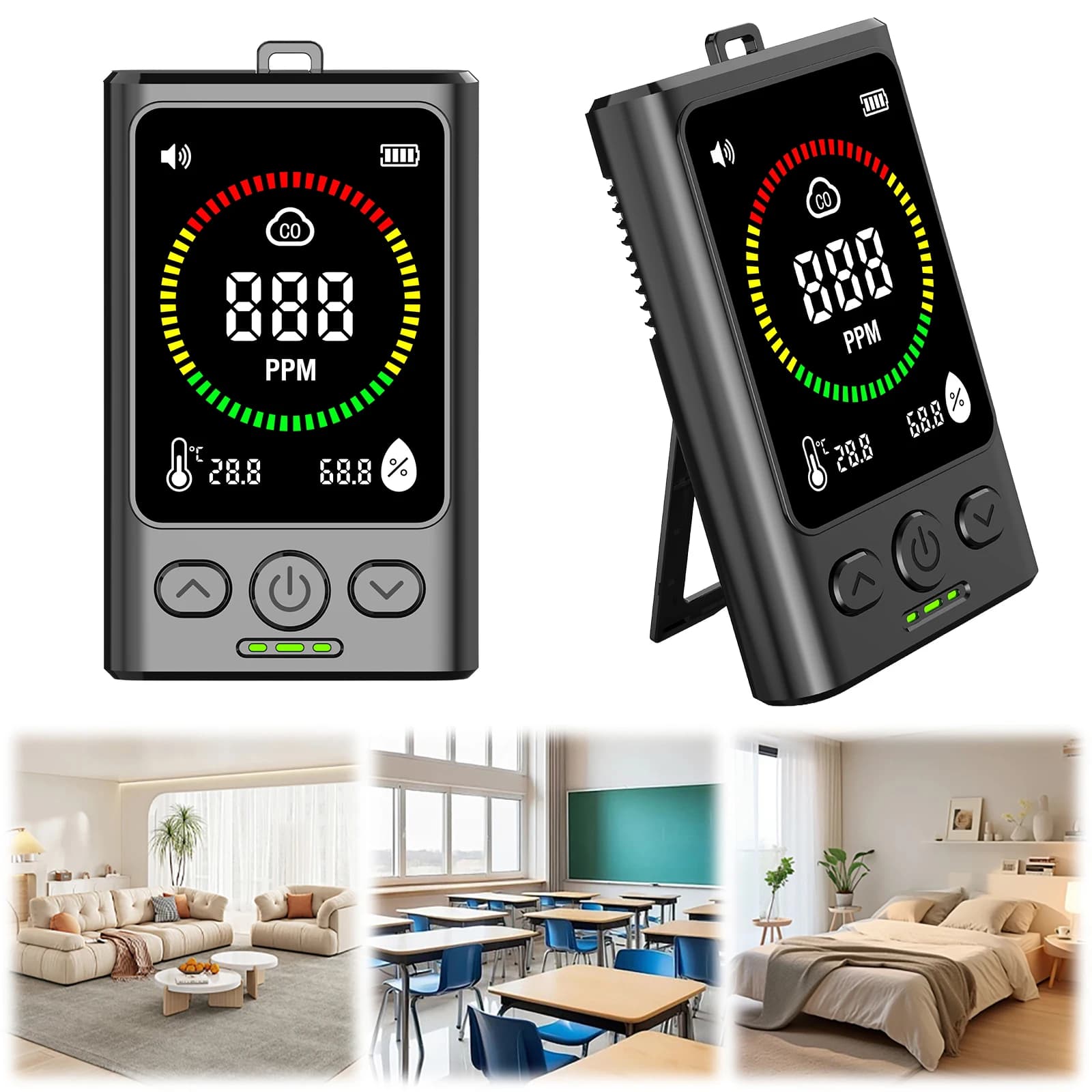3-in-1 Carbon Monoxide Detector Rechargeable CO Detector with LCD Display Temp Humidity Monitor for Home Hotel RV
