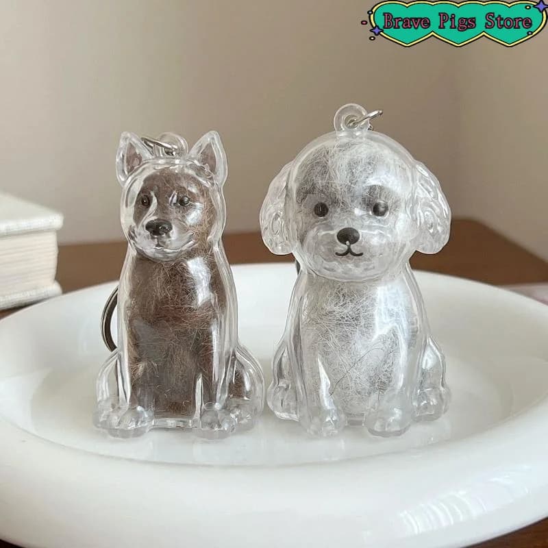 Souvenir Collection Gift Pet Dog Hair Storage Keychain Transparent Pet Fur Keepsake Capsule Bag Pendant Decor Memorial Jewelry