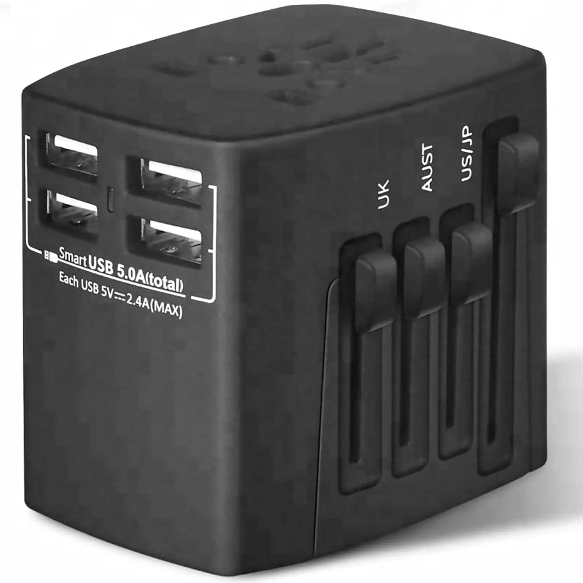 Adattatore da viaggio universale Adattatore per presa di corrente internazionale Presa mondiale 4 porte USB Nero