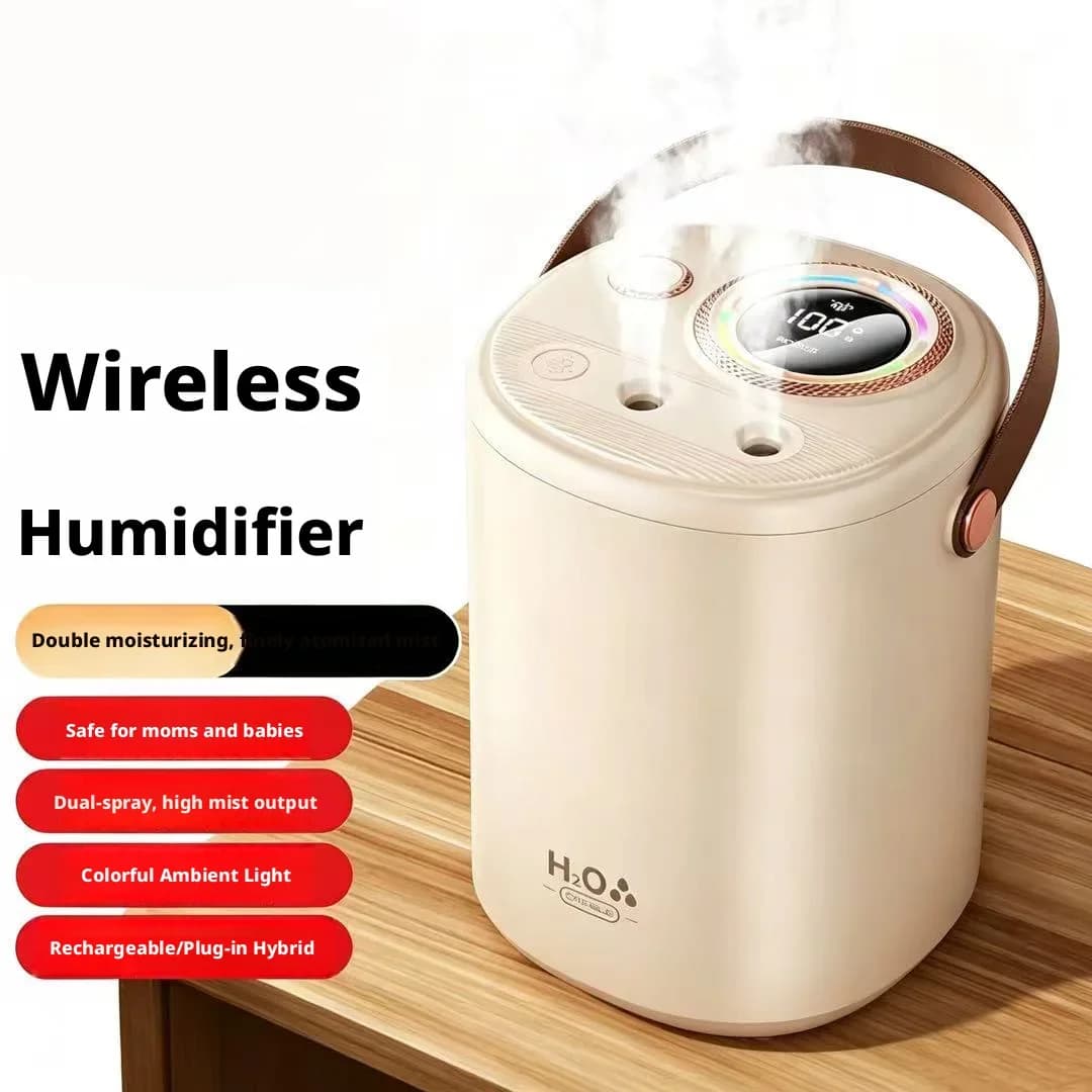 Portable Wireless Humidifier Dual Spray Mist Humidifier with Colorful Light Rechargeable/Plug-in for Home Office Baby Room