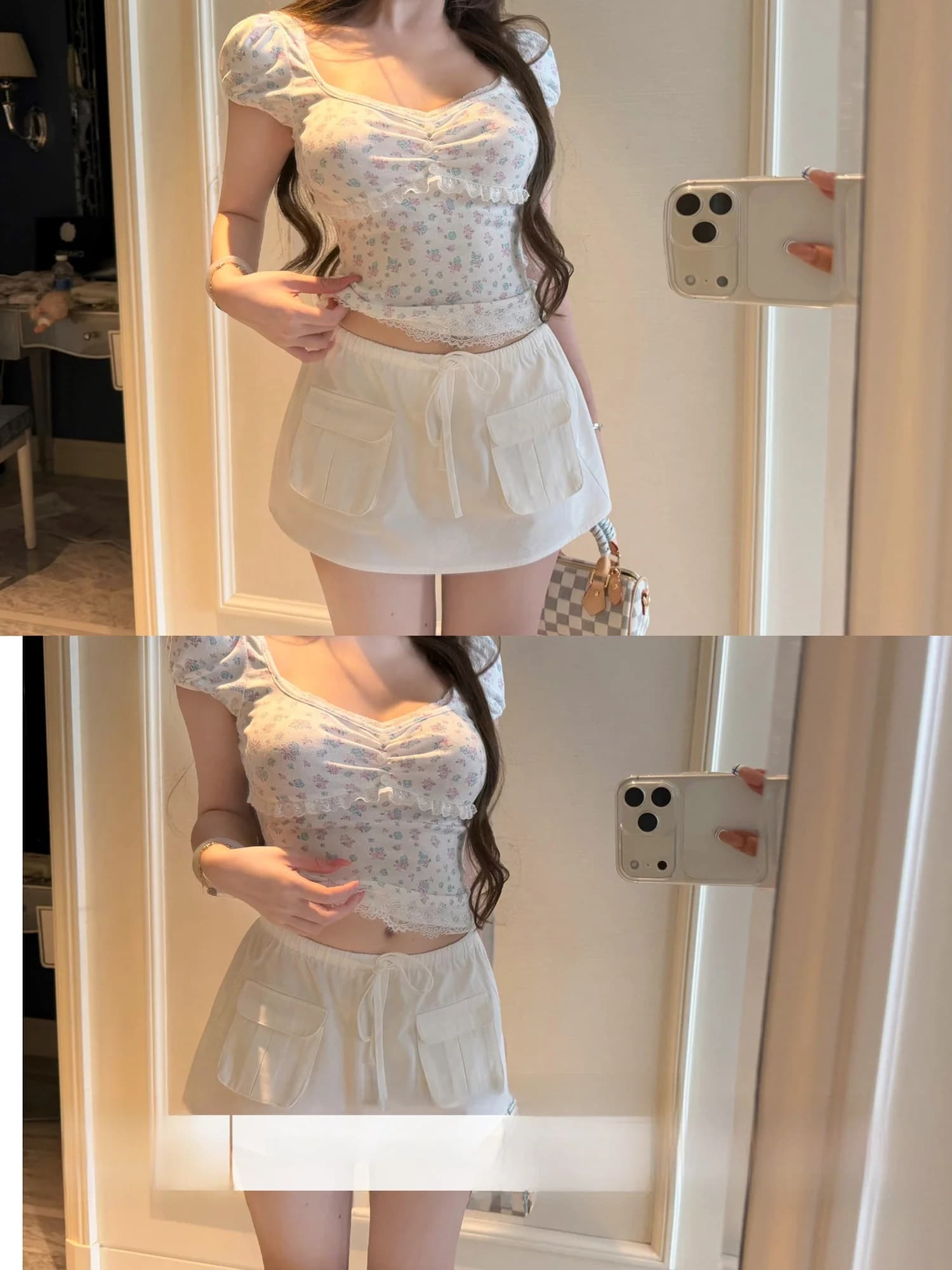 Lukira High Waist Drawstring Cotton A-Line Skirt Women's Summer Anti-Light Pocket High Intelligence Aesthetic Skirt