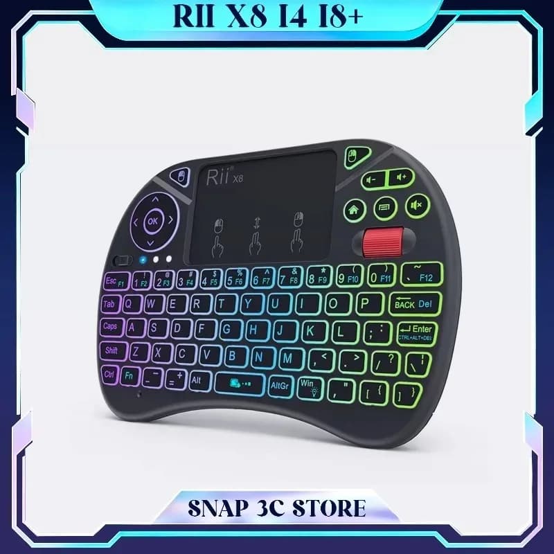 Rii X8 Mini Tastiera Wireless Bluetooth 2.4G con Retroilluminazione, Touchpad, Mouse e Rotella di Scorrimento per Android TV Box, Proiettore, PC