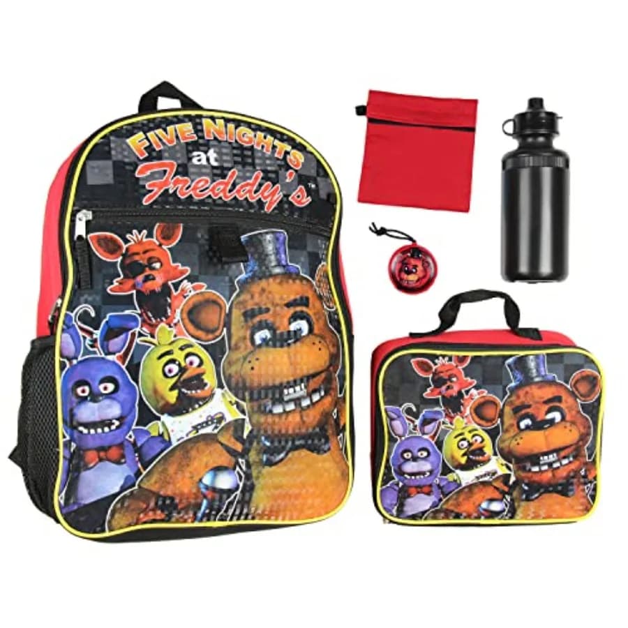 Set da 5 Pezzi Five Nights At Freddy's: Zaino da 16 Pollici, Porta Pranzo, Borraccia e Kit Pranzo