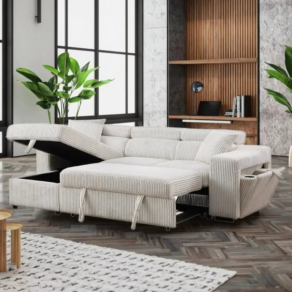 Pull out L-shaped reversible sofa bed with storage recliner wireless charger combination sofa living room furniture
