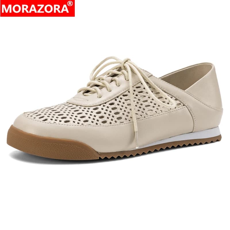 Women's sneakers Genuine leather shoes with laces and cutouts Spring Summer Women's casual shoes Fashionable footwear