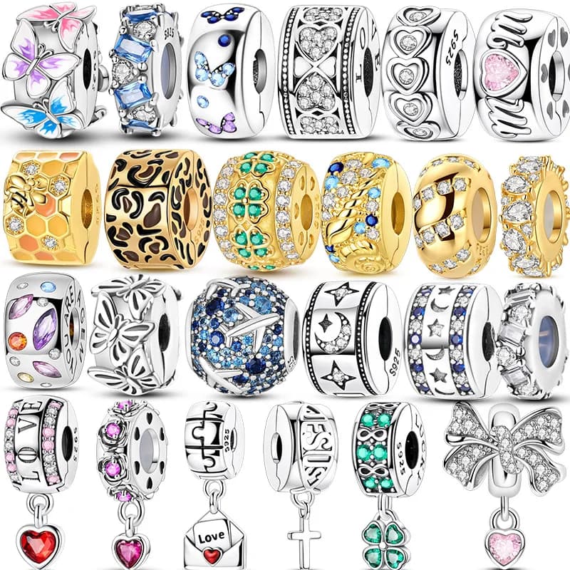 Clip Charms New 925 Sterling Silver Clasp Charm Silicone Spacer Bead Fit Original Bracelet Necklace DIY Charm Jewelry Women Gi