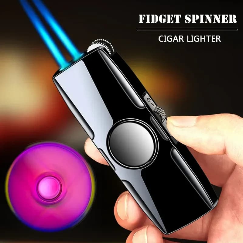 Metallo Fidget Spinner Accendino freddo Antivento Blu Fiamma Ugelli Turbo Torcia Jet Accendino Gas Butano Sigaro Sigaretta Pistola a spruzzo