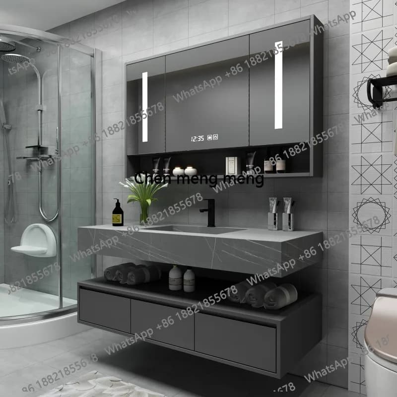 Mobile Bagno Moderno in Legno, Set Completo Prefabbricato con Specchio, Piccolo Nero 40-60 Pollici, Mobile Sospeso