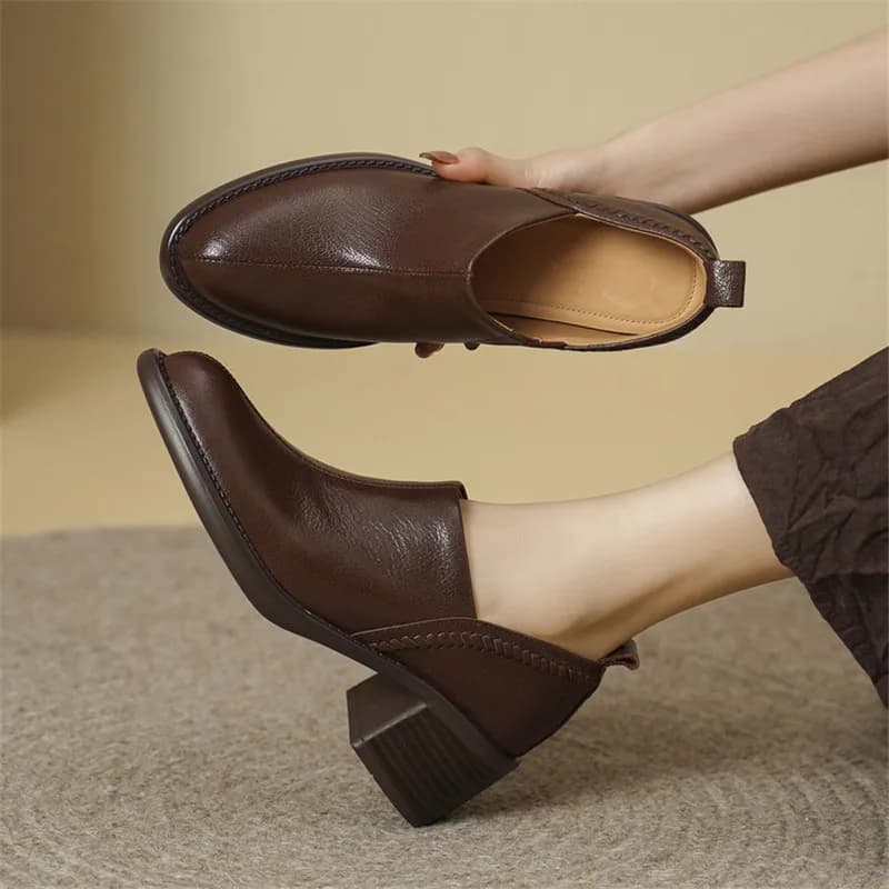 New Spring Autumn Genuine Leather Women Shoes Fashion Concise Round Toe Shoes for Women High Heels Women Pumps Shoes Handmade