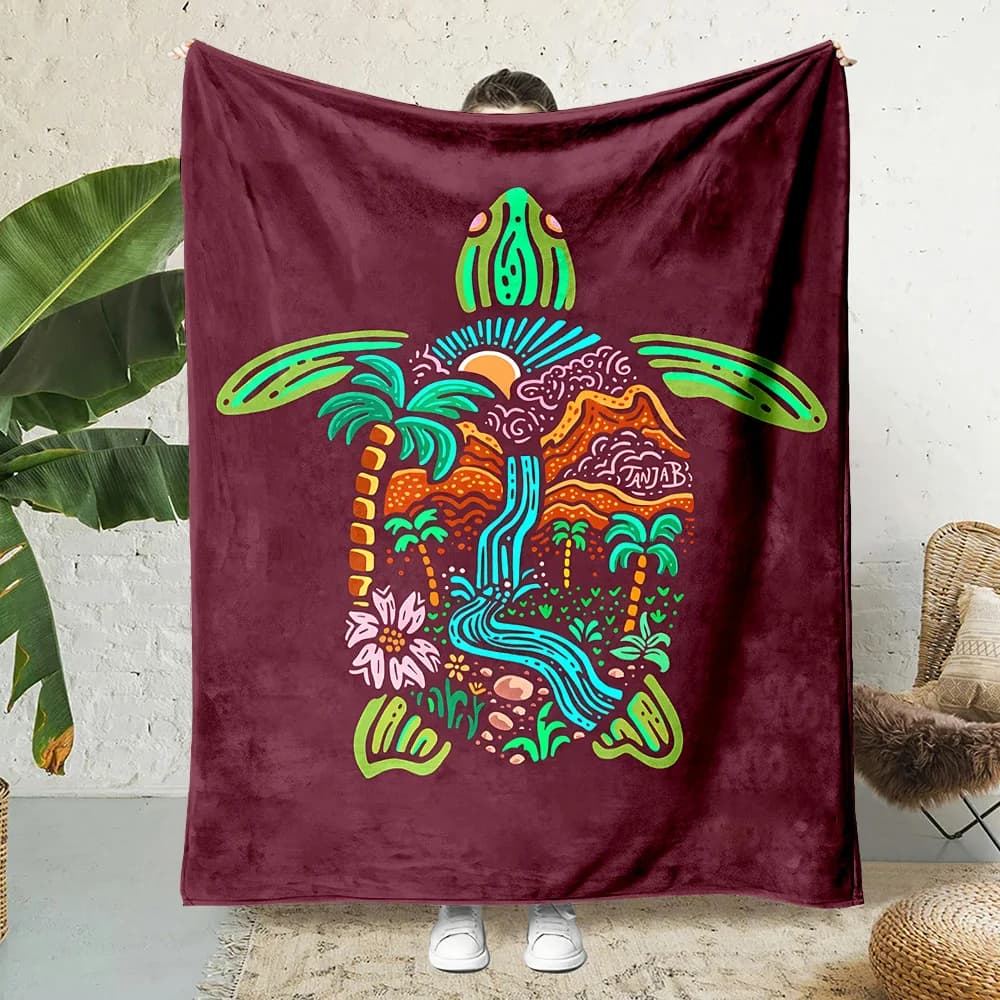 lively turtle pattern Flannel printed blanket suitable for all seasons suitable for living room office sofa and travel 180x250CM