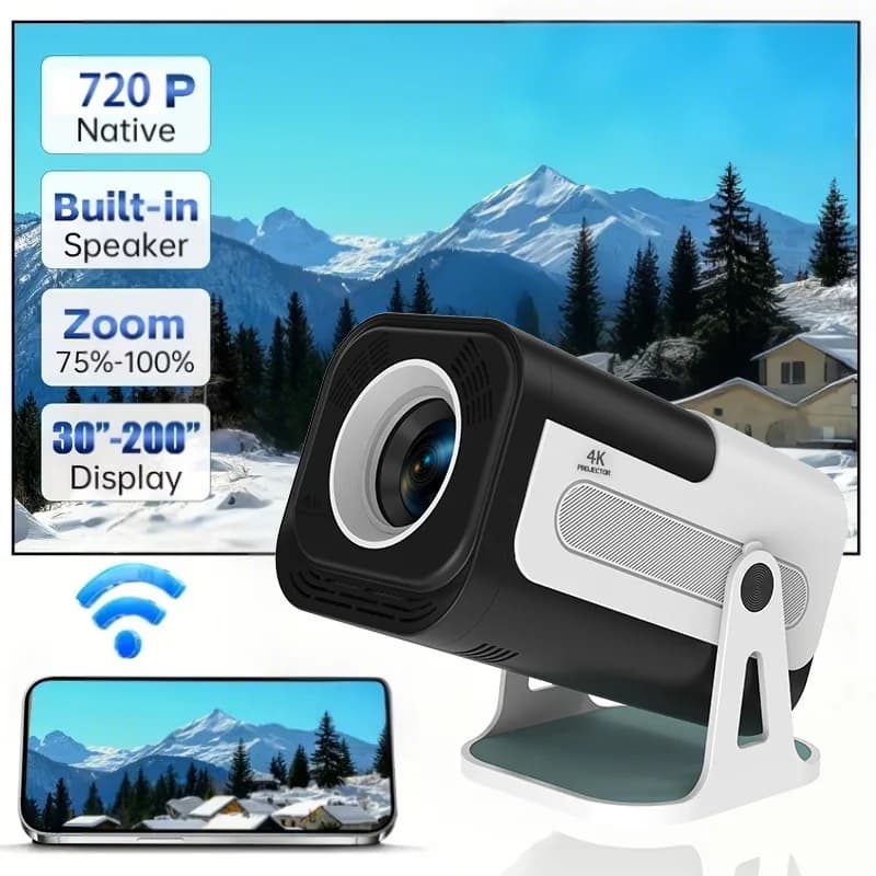 Mini Proiettore 4K Supporto Android 13 WiFi6 Bluetooth Portatile per Cinema all'Aperto e Domestico Proiettore Video 720P 180° ° HY320 Rotabile